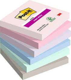 Post-it Bloc de notas adhesivas Super Sticky 76x76 mm Pack 6 uds Colores Surtidos Certificado PEFC