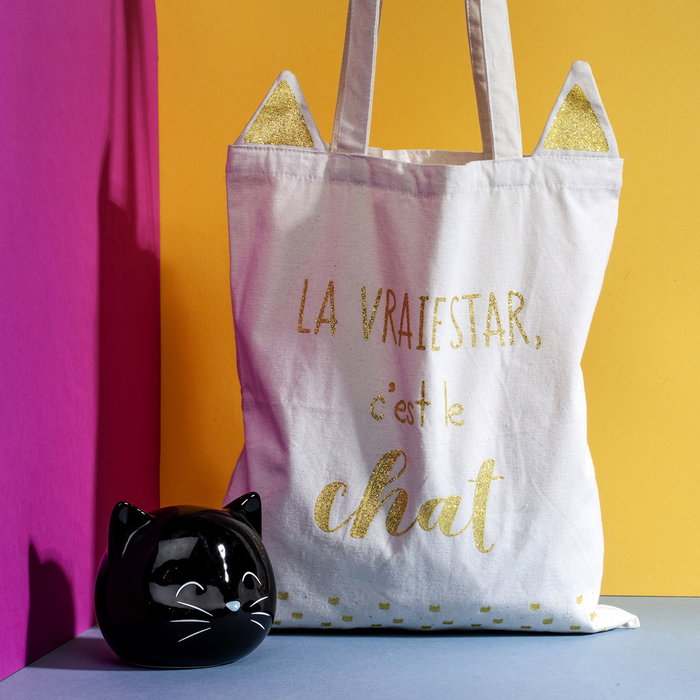 The Concept Factory Bolsa Tote Bag "Mon Chat Mon Ch" con Diseño Ilustrado de Gatos