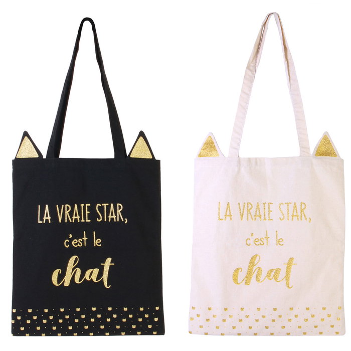 The Concept Factory Bolsa Tote Bag "Mon Chat Mon Ch" con Diseño Ilustrado de Gatos