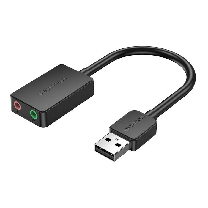 Vention CDYB0 Tarjeta de Sonido Externa USB de 2.1 Canales 16 bits para PC y Mac con Entrada de Micrófono y Cancelación de Ruido, Color Negro