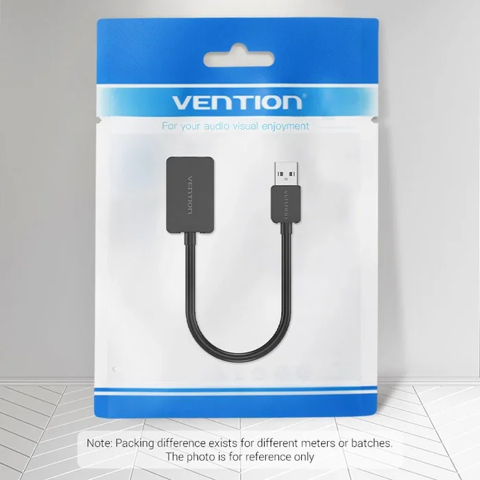 Vention CDYB0 Tarjeta de Sonido Externa USB de 2.1 Canales 16 bits para PC y Mac con Entrada de Micrófono y Cancelación de Ruido, Color Negro