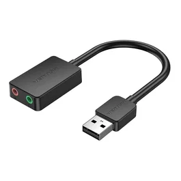 Vention CDYB0 Tarjeta de Sonido Externa USB de 2.1 Canales 16 bits para PC y Mac con Entrada de Micrófono y Cancelación de Ruido, Color Negro