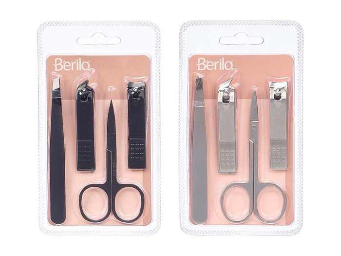 BERILO Set de Manicura y Pedicura de 4 Piezas, Metal + Negro