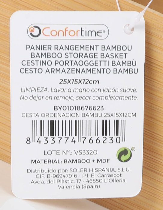 Confortime Cesta de Ordenación de Bambú 25 x 15 x 12 cm (8 Unidades)
