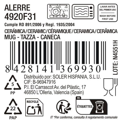 La Mediterránea - Mug 230 ml 'Alerre', Taza de cerámica de 7.5 x 9 cm, diseño original (36 Unidades)
