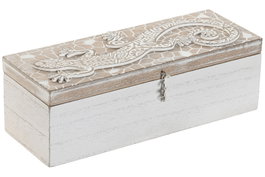 DKD Home Decor Caja Boho Natural Blanco MDF 22 x 8 x 7 cm (4 Unidades)