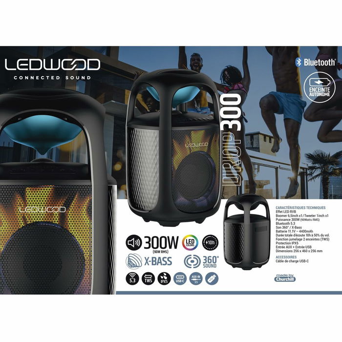 Altavoz Bluetooth Portátil Ledwood DROP300 BT 300W 90 W