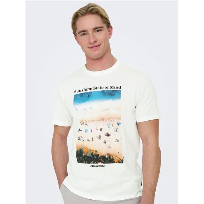 Camiseta de Manga Corta Hombre Only & Sons Onskolton Reg Beach Blanco Camiseta de Manga Corta Hombre Only & Sons Onskolton Reg Beach Blanco
