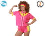 Disfraz Chándal Corto Años 80 en Rosa y Amarillo Neón para Fiestas Temáticas y Eventos Retro - Conjunto Deportivo Ochentero