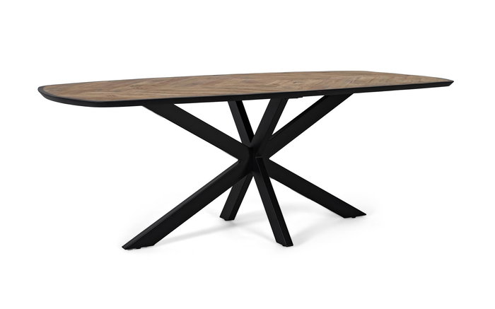 GINER Y COLOMER Mesa de Comedor de Madera de Mango con Tablero Parquet Chevron 220 cm con Estructura en X de Hierro Negro