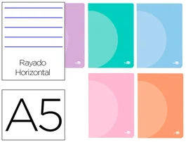 Liderpapel Libreta 360 Tapa Plástico A5 48 Hojas 90gr Horizontal Doble Margen Colores Pastel