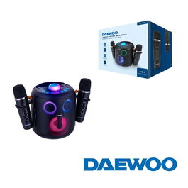 Daewoo - Altavoz Karaoke Bluetooth 5.4 con 2 Micrófonos Inalámbricos, 15W, Dimensiones 149 x 158 x 175 mm