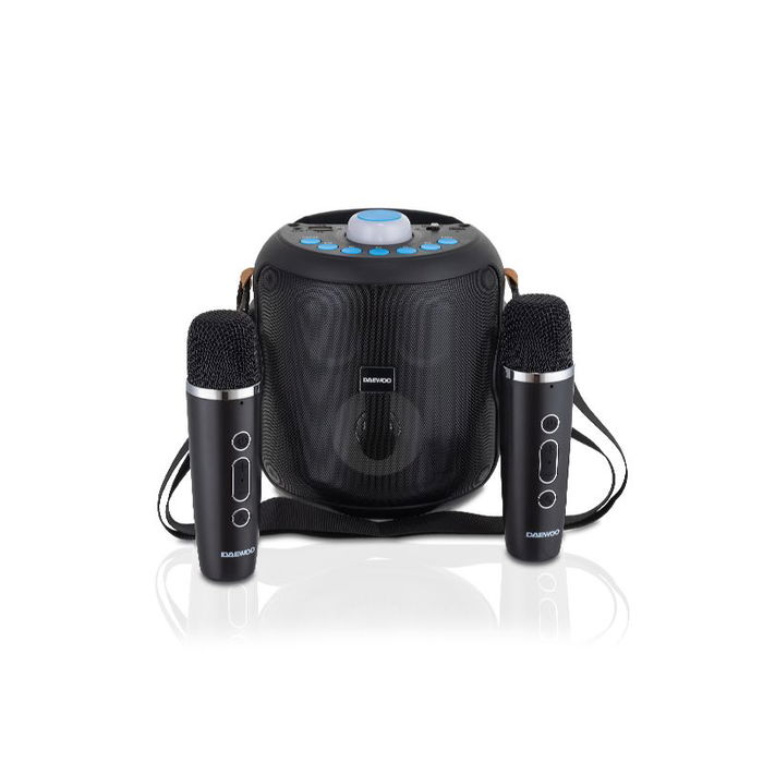 Daewoo - Altavoz Karaoke Bluetooth 5.4 con 2 Micrófonos Inalámbricos, 15W, Dimensiones 149 x 158 x 175 mm