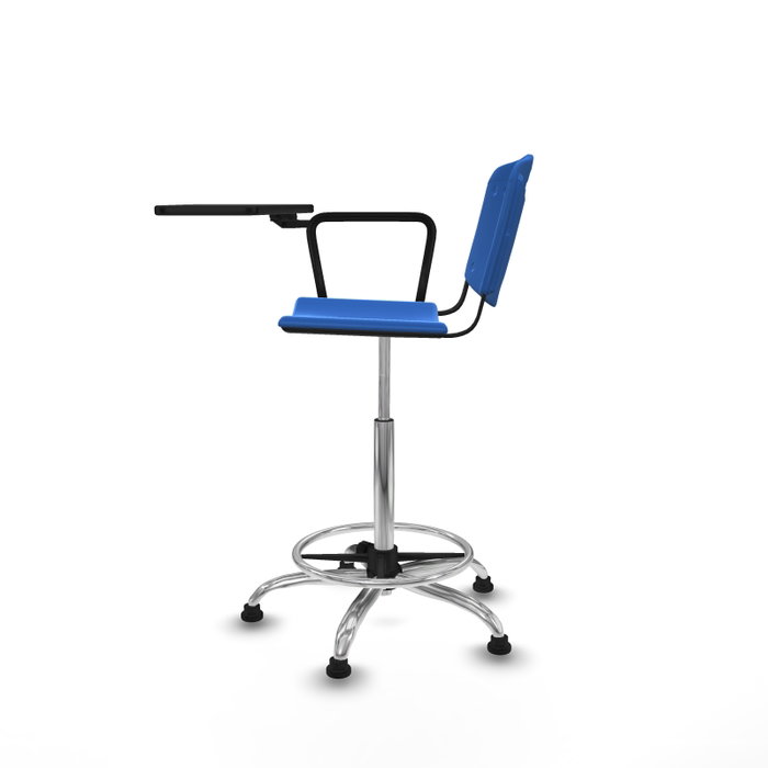 Taburete Robledo con mecanismo Giratorio de PVC color Azul. Equipado con Base cromada, No aplicay Topes