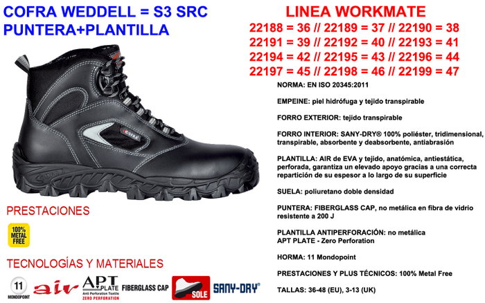COFRA Bota Weddell Nº47 S3 SRC con Puntera y Plantilla COFRA Bota Weddell Nº47 S3 SRC con Puntera y Plantilla