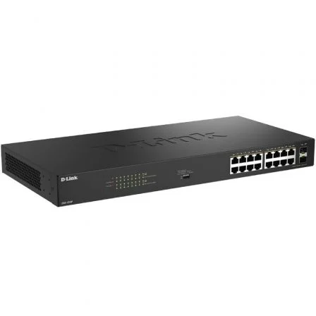 D-Link DGS-1018P/E Switch Gestionable Gigabit PoE+ de 18 Puertos (16 PoE + 2 SFP), 240W PoE Budget, Ideal para Redes Empresariales y Domóticas Avanzadas