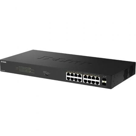 D-Link DGS-1018P/E Switch Gestionable Gigabit PoE+ de 18 Puertos (16 PoE + 2 SFP), 240W PoE Budget, Ideal para Redes Empresariales y Domóticas Avanzadas