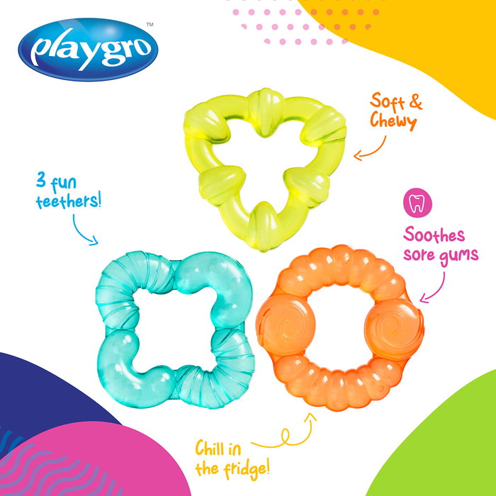 Playgro Pack 3 mordedores de agua para bebés +3 meses - Alivia encías doloridas Playgro Pack 3 mordedores de agua para bebés +3 meses - Alivia encías doloridas
