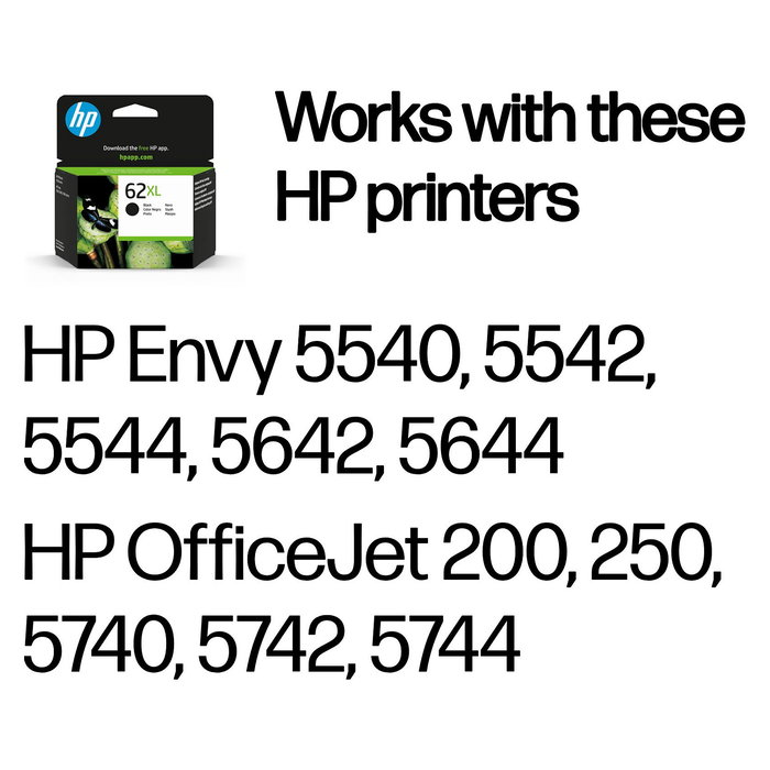 HP Cartucho de Tinta Negro 62XL Original para Impresoras HP Deskjet, Envy y Officejet HP Cartucho de Tinta Negro 62XL Original para Impresoras HP Deskjet, Envy y Officejet