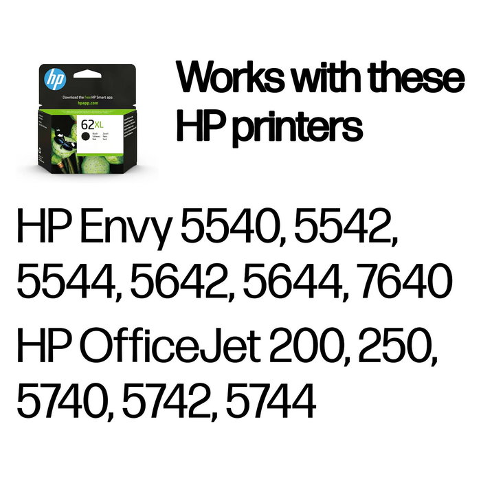 HP Cartucho de Tinta Negro 62XL Original para Impresoras HP Deskjet, Envy y Officejet HP Cartucho de Tinta Negro 62XL Original para Impresoras HP Deskjet, Envy y Officejet