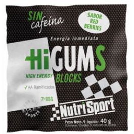 Nutrisport Higums Red Berries Sin Cafeina - Chicles Energéticos para Deporte - Expositor con 20 Bolsas (Sabor Frutos Rojos)