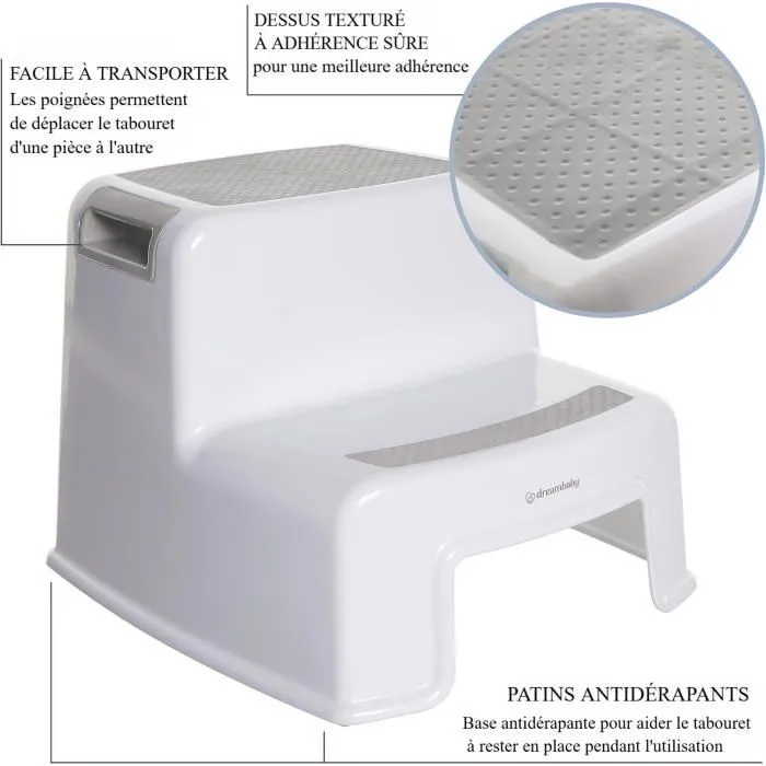Dreambaby Taburete con Escalera 2 Up Antideslizante y Texturizado Hasta 80 kg Gris para Niños y Adultos