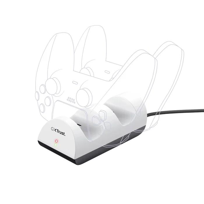 Trust GXT 254 Duo Charge Dock - Estación de Carga Doble Modular para Mando DualSense PS5 - Negro y Blanco