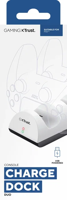 Trust GXT 254 Duo Charge Dock - Estación de Carga Doble Modular para Mando DualSense PS5 - Negro y Blanco