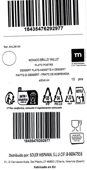 La Mediterranea Plato de Postre Anllo Monaco Brillo 20 cm