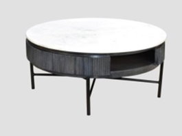 DKD Home Decor Mesa de Centro de Mango y Mármol 90x90x42 cm Negro y Blanco