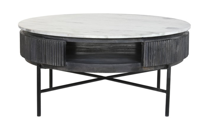 DKD Home Decor Mesa de Centro de Mango y Mármol 90x90x42 cm Negro y Blanco DKD Home Decor Mesa de Centro de Mango y Mármol 90x90x42 cm Negro y Blanco