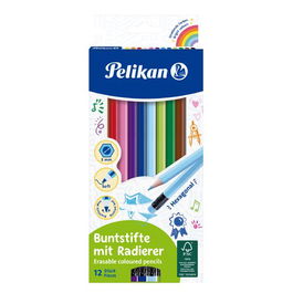 Lapices De Colores Pelikan Borrable Estuche De 12 Con Goma (700689)