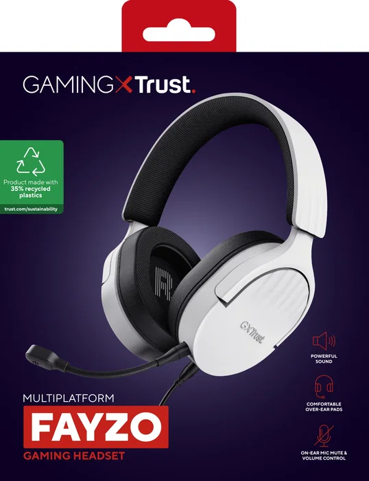 Trust GXT 489 Fayzo - Auriculares Gaming Alámbricos con Micrófono Desmontable, Diadema Ajustable, Color Blanco/Negro, Conector 3.5mm