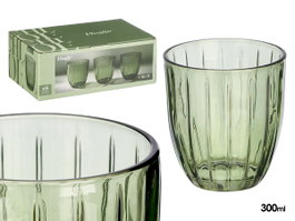 Vivalto Vaso Agua Rayas 300 ml Verde Vidrio 8.5 x 9.5 x 8.5 cm (Set de 24)