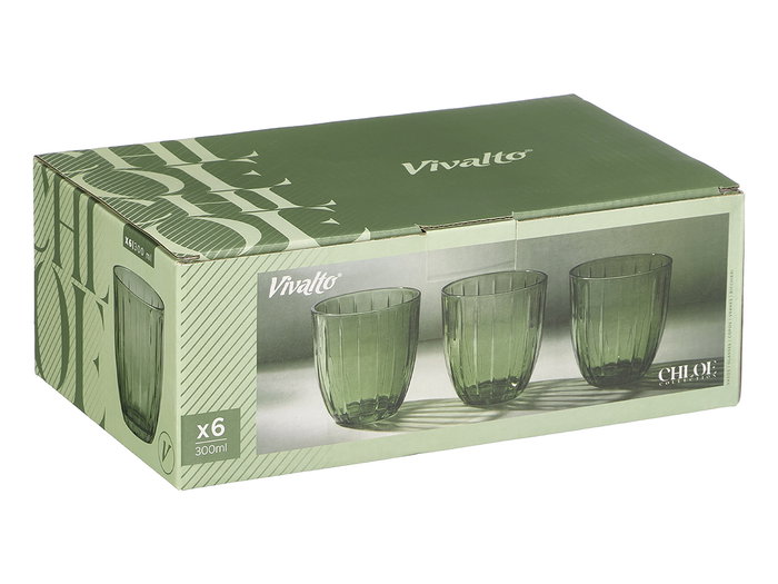 Vivalto Vaso Agua Rayas 300 ml Verde Vidrio 8.5 x 9.5 x 8.5 cm (Set de 24) Vivalto Vaso Agua Rayas 300 ml Verde Vidrio 8.5 x 9.5 x 8.5 cm (Set de 24)