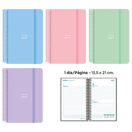 Senfort Agenda Anual 2027 Espiral Tapa PP con Goma Surtido de 4 Colores Pastel