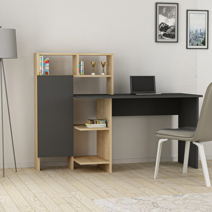 Hanah Home Mesa de Estudio Anthracite con Estanterías Amplias y Material Melamina