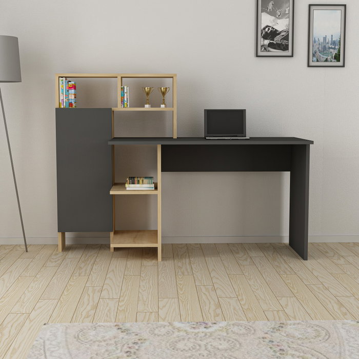Hanah Home Mesa de Estudio Anthracite con Estanterías Amplias y Material Melamina