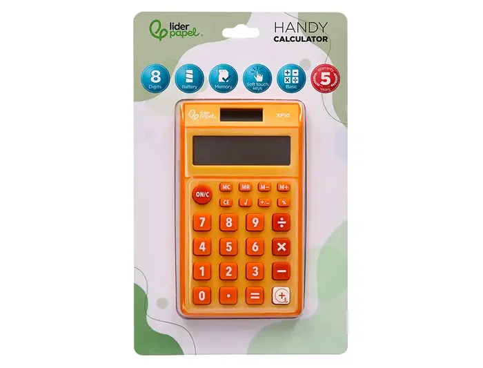Liderpapel xf10 Calculadora Bolsillo 8 Dígitos Solar y Pilas 115x65x8 mm Naranja