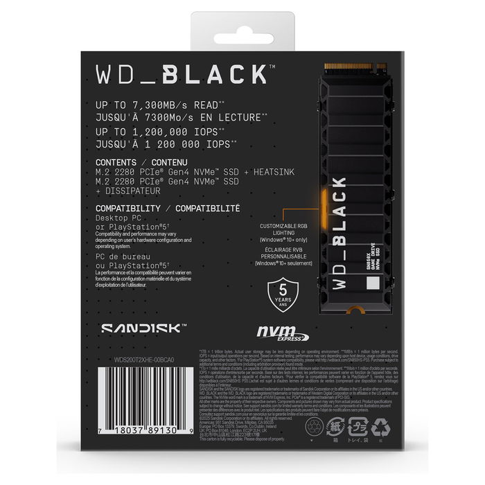 Western Digital WD Black SN850X 2TB M.2 NVMe PCIe 4.0 x4 SSD con disipador de calor