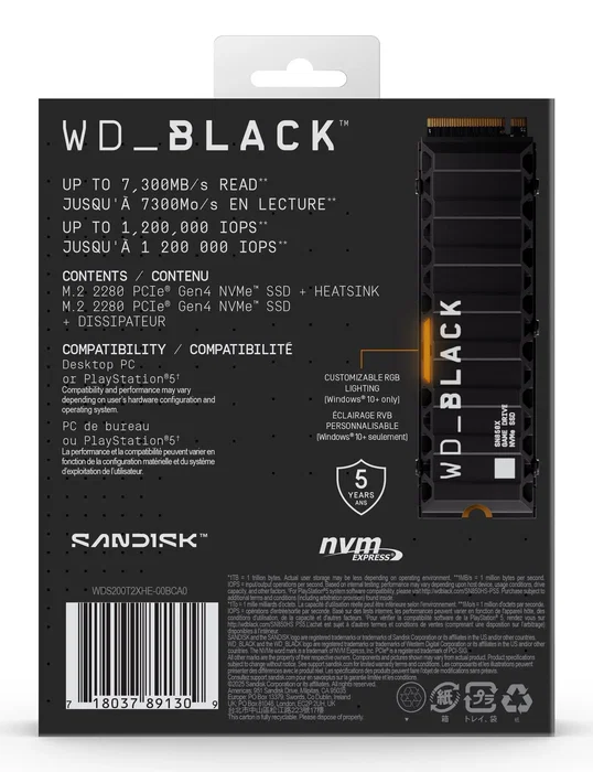 Western Digital WD_BLACK SN850X 2 TB M.2 2280 PCIe 4.0 con Disipador
