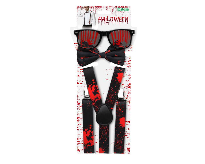 Bloody Look Set Sangriento de Disfraz con Diadema, Collar y Guantes Ensangrentados para Fiestas de Terror y Halloween