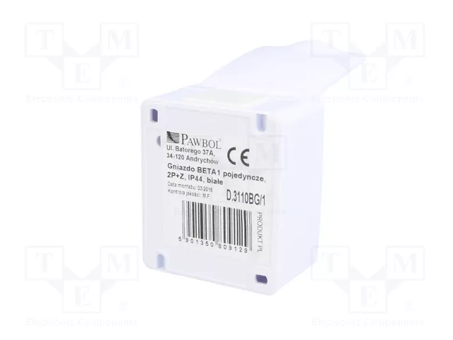PAWBOL Tomacorriente Blanco 16A 250VAC 2P+PE