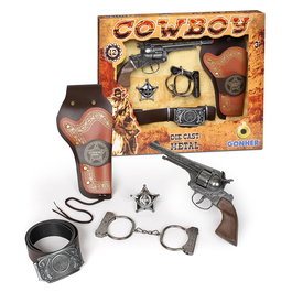 Gonher Revolver Cowboy Set 12 Tiros 235/0 con Pistol de Metal, Cartuchera, Cinturón y Estrella Sheriff