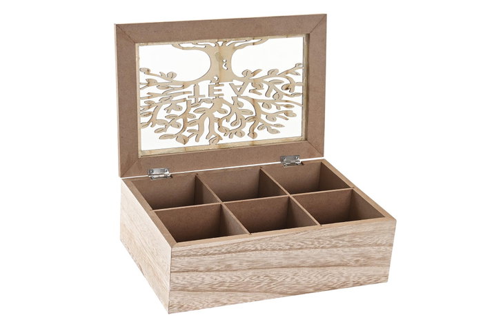 DKD Home Decor Caja de Infusiones Marron de MDF y Cristal 16 x 8 x 24 cm (4 Unidades) DKD Home Decor Caja de Infusiones Marron de MDF y Cristal 16 x 8 x 24 cm (4 Unidades)