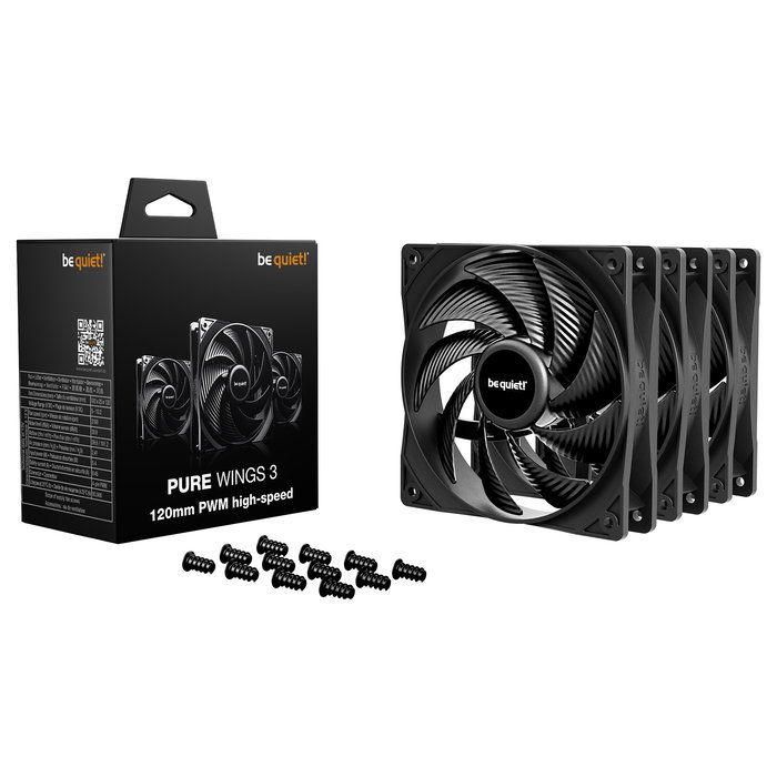 be quiet! Pure Wings 3 Ventilador 120mm PWM High-Speed - Paquete de 3 unidades - 2100 RPM, 101.2 m³/h, Negro - Incluye tornillos