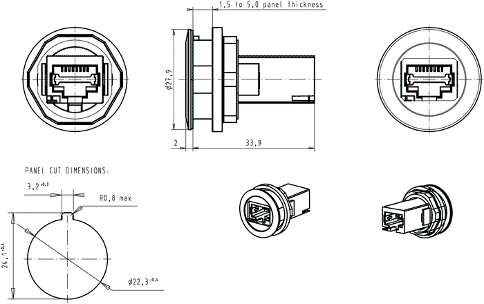 HARTING Tomacorriente RJ45 har-port 22mm