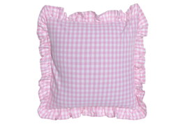 DKD Home Decor Cojín de Algodón Reciclado Rosa con Volantes Vichy 45x45x45 cm