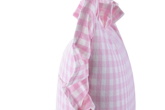 DKD Home Decor Cojín de Algodón Reciclado Rosa con Volantes Vichy 45x45x45 cm