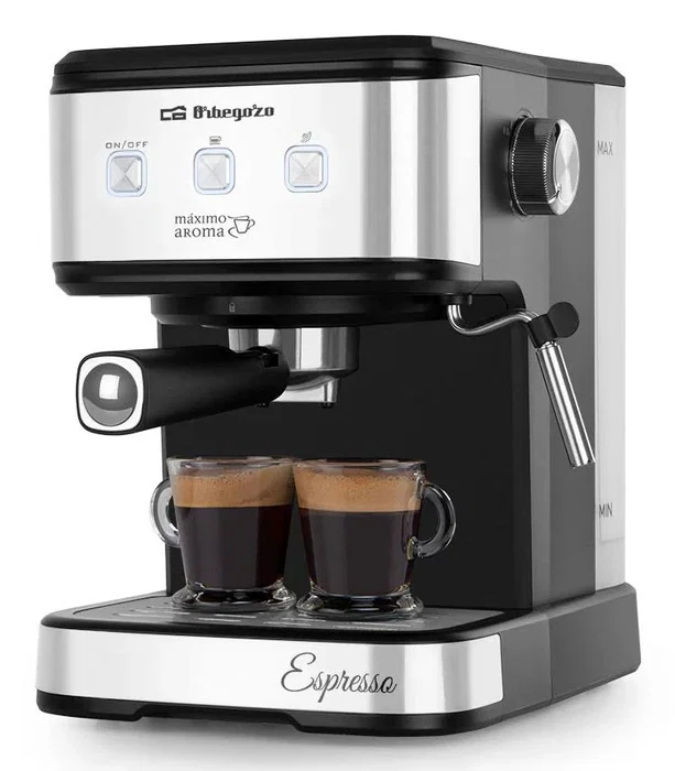 Orbegozo EX 5210 Cafetera Espresso Semiautomática 1100W 20 Bares, Depósito 1.5L, Panel Táctil, Vaporizador Acero Inoxidable, Bandeja Calientatazas, Negro/Acero